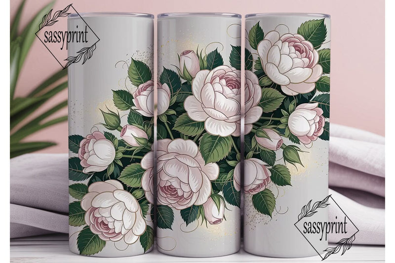 White Gold Rose Floral 20oz Tumbler Wrap Sublimation sassyprint 