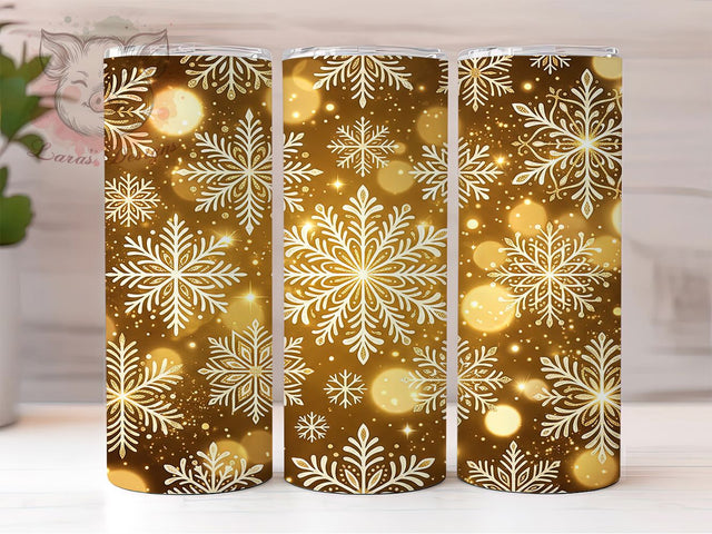 White Gold Snowflakes 20oz Tumbler, White Gold Snow, Gold Snowflakes, White Snowflakes, Snowflake Tumbler, White Gold Tumbler, Snowflake PNG, 20oz Tumbler Wrap Sublimation Lara' s Designs 