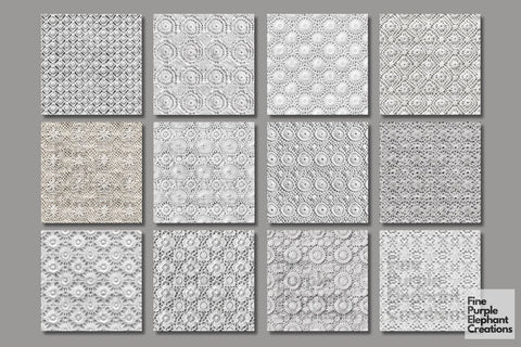 White Granny Squares Crochet | Afghan Stitched Fabric Texture Digital Pattern Fine Purple Elephant Creations 