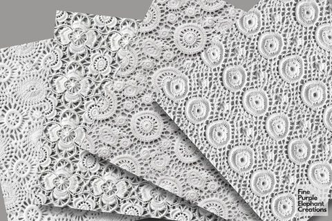 White Granny Squares Crochet | Afghan Stitched Fabric Texture Digital Pattern Fine Purple Elephant Creations 