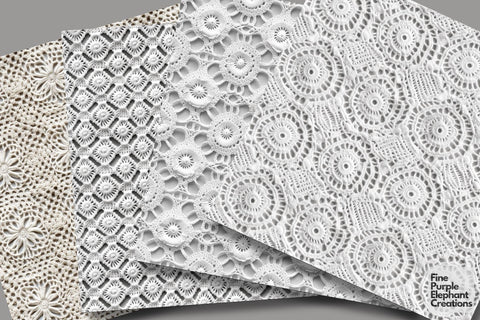 White Granny Squares Crochet | Afghan Stitched Fabric Texture Digital Pattern Fine Purple Elephant Creations 