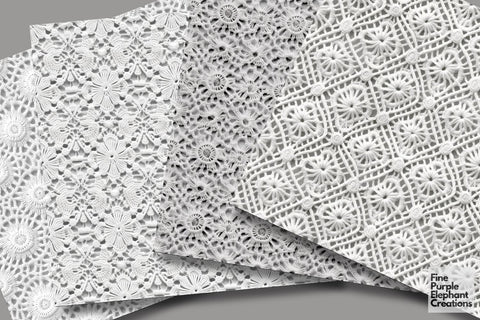 White Granny Squares Crochet | Afghan Stitched Fabric Texture Digital Pattern Fine Purple Elephant Creations 