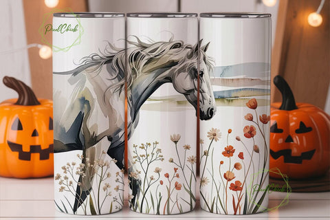 White Horse Watercolor Art 20oz Tumbler Sublimation PixelChick 