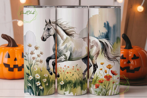 White Horse Watercolor Art 20oz Tumbler Sublimation PixelChick 