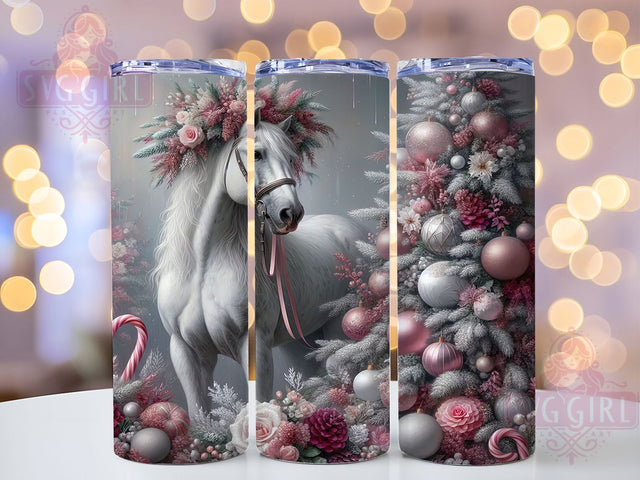 White Horse Winter Christmas Tumbler, Festive Winter Wrap, 20oz Tumbler Sublimation, Holiday Equine Design, Snowy Horse Sublimation, Seasonal Animal Tumbler, Magical Winter Wrap Sublimation SvggirlplusArt 
