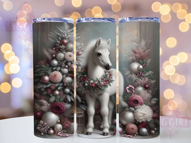 White Horse Winter Christmas Tumbler, Festive Winter Wrap, 20oz Tumbler Sublimation, Holiday Equine Design, Snowy Horse Sublimation, Seasonal Animal Tumbler, Magical Winter Wrap Sublimation SvggirlplusArt 