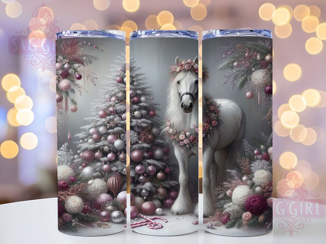 White Horse Winter Christmas Tumbler, Festive Winter Wrap, 20oz Tumbler Sublimation, Holiday Equine Design, Snowy Horse Sublimation, Seasonal Animal Tumbler, Magical Winter Wrap Sublimation SvggirlplusArt 