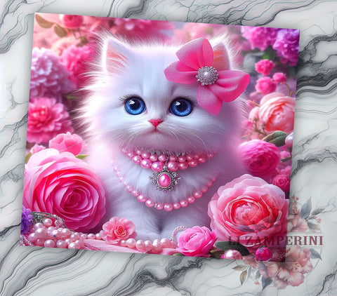 White Kitten Tumbler, Floral Cat Design, 20oz Tumbler, Sublimation PNG, Cute Cat Drinkware, Kitten Lover Gift, Floral Tumbler, Pet Lover Tumbler Sublimation Li Zamperini 