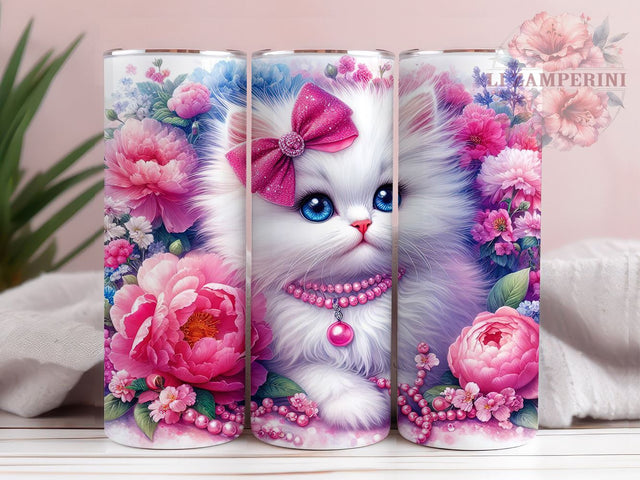 White Kitten Tumbler, Floral Cat Design, 20oz Tumbler, Sublimation PNG, Cute Cat Drinkware, Kitten Lover Gift, Floral Tumbler, Pet Lover Tumbler Sublimation Li Zamperini 