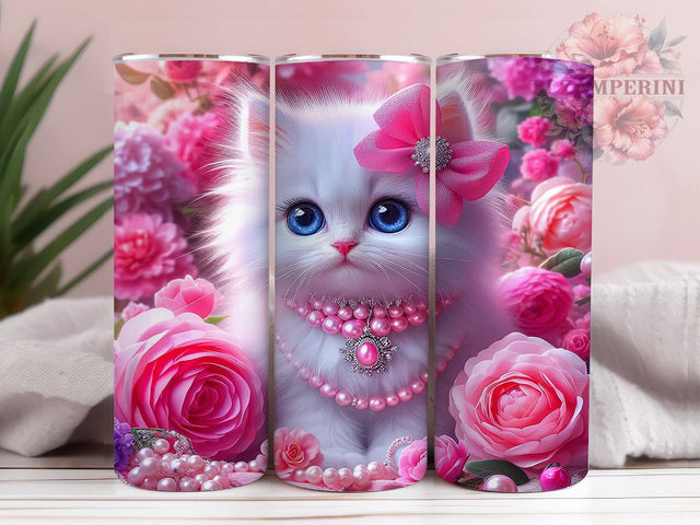 White Kitten Tumbler, Floral Cat Design, 20oz Tumbler, Sublimation PNG, Cute Cat Drinkware, Kitten Lover Gift, Floral Tumbler, Pet Lover Tumbler Sublimation Li Zamperini 