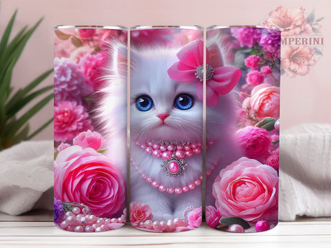 White Kitten Tumbler, Floral Cat Design, 20oz Tumbler, Sublimation PNG, Cute Cat Drinkware, Kitten Lover Gift, Floral Tumbler, Pet Lover Tumbler Sublimation Li Zamperini 