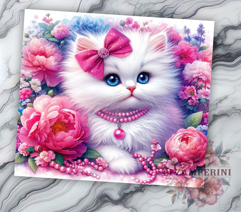 White Kitten Tumbler, Floral Cat Design, 20oz Tumbler, Sublimation PNG, Cute Cat Drinkware, Kitten Lover Gift, Floral Tumbler, Pet Lover Tumbler Sublimation Li Zamperini 