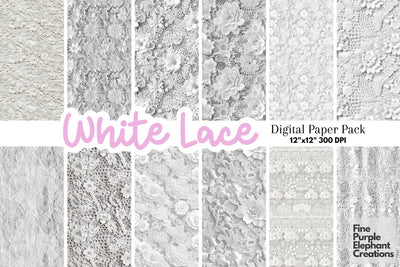 White Lace Digital Paper | Wedding Scrapbook Digital Pattern Fine Purple Elephant Creations 