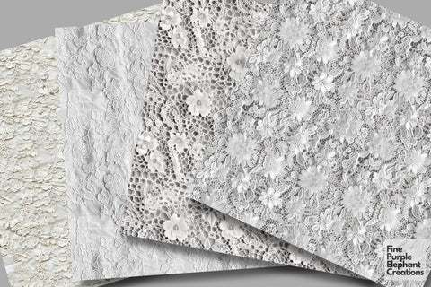 White Lace Digital Paper | Wedding Scrapbook Digital Pattern Fine Purple Elephant Creations 