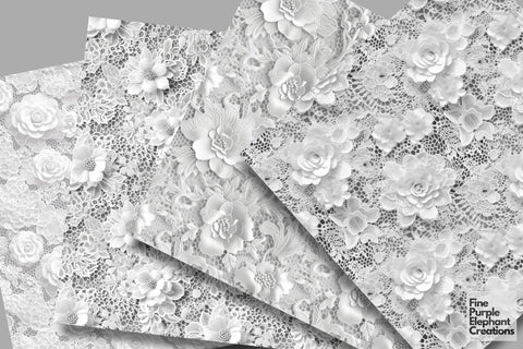 White Lace Digital Paper | Wedding Scrapbook Digital Pattern Fine Purple Elephant Creations 