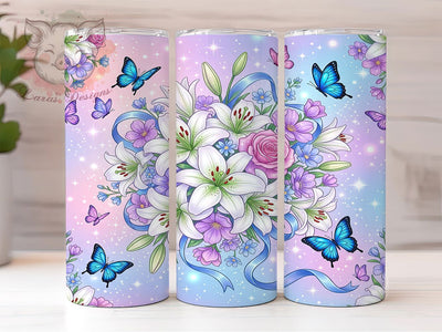 White Lily Blue Butterfly 20oz Tumbler, White Lily, Blue Butterfly, Lily Butterfly, Butterfly Tumbler, 20oz Tumbler, Floral Butterfly, Tumbler Wrap Sublimation Lara' s Designs 