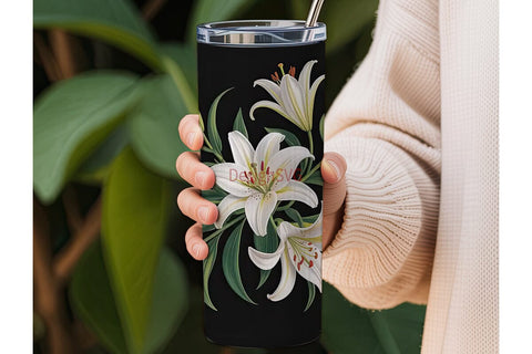 White Lily Bouquet 20oz Tumbler Wrap Sublimation DesignSVG 