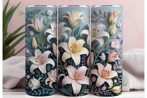 White Lily Floral 20oz Tumbler Wrap Sublimation PixelChick 