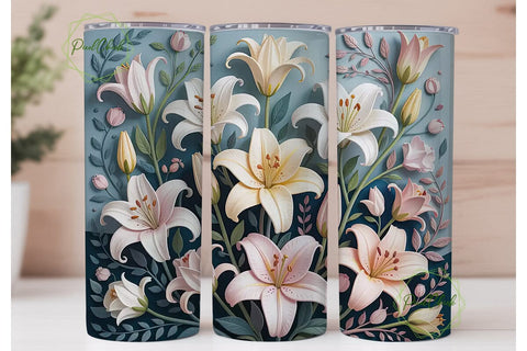 White Lily Floral 20oz Tumbler Wrap Sublimation PixelChick 