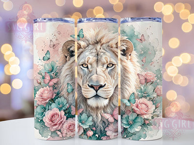 White Lion Floral Art 20oz Tumbler, Lion Motif, Floral Art Design, White Theme, Whimsical Accent, Elegant Charm, Sublimation Wrap, 20oz Tumbler Sublimation SvggirlplusArt 