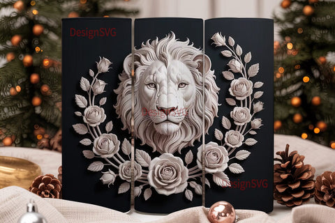 White Lion & Roses 20oz Tumbler Wrap Sublimation DesignSVG 