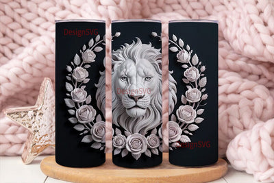 White Lion & Roses 20oz Tumbler Wrap Sublimation DesignSVG 