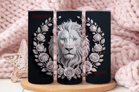 White Lion & Roses 20oz Tumbler Wrap Sublimation DesignSVG 