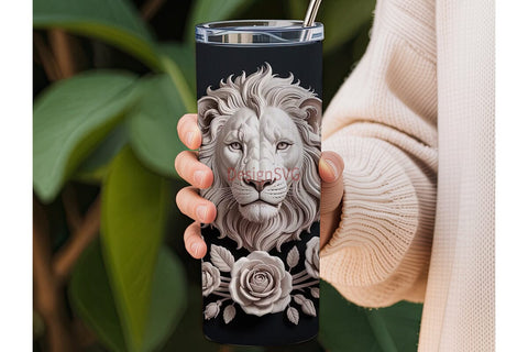 White Lion & Roses 20oz Tumbler Wrap Sublimation DesignSVG 