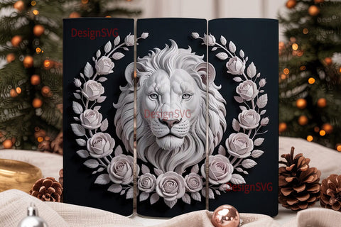 White Lion & Roses 20oz Tumbler Wrap Sublimation DesignSVG 