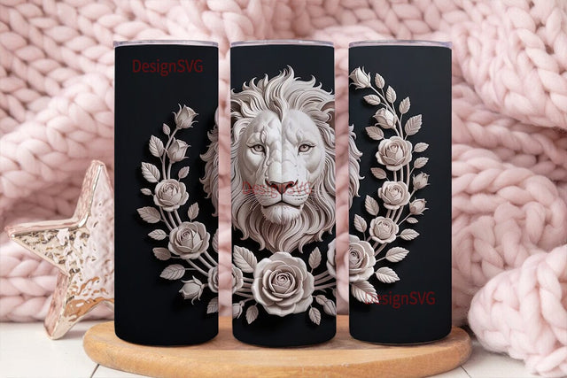 White Lion & Roses 20oz Tumbler Wrap Sublimation DesignSVG 