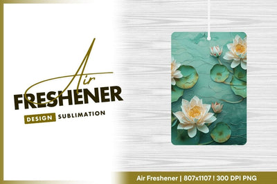 White Lotus Flowers and Green Lily Pads on Textured Teal Background Sublimation Regulrcrative 