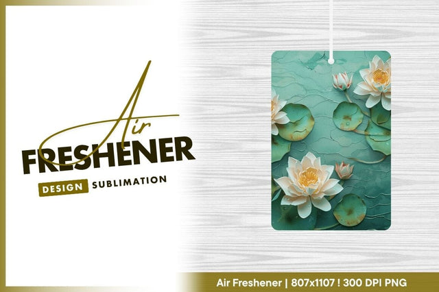 White Lotus Flowers and Green Lily Pads on Textured Teal Background Sublimation Regulrcrative 