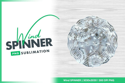 White Paper Flowers Wind Spinner Round Png on Wood Grain Background Sublimation Regulrcrative 