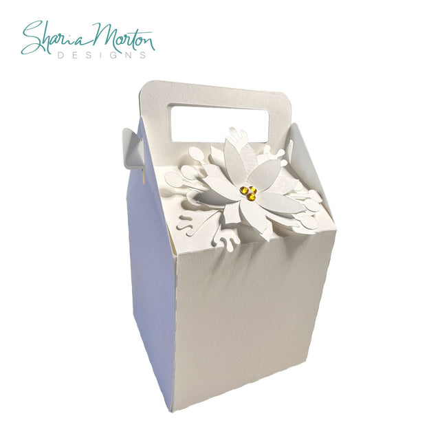 White Poinsettia Gable Gift Box SVG – 3D Christmas Treat Box Cutting File SVG Sharia Morton Designs 
