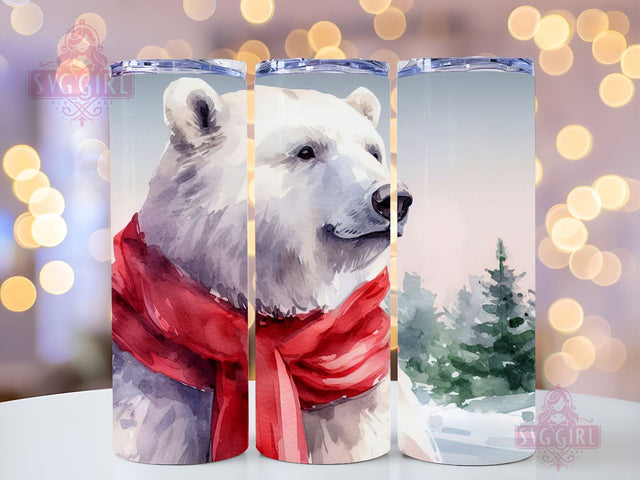 White Polar Bear Christmas Tumbler Wrap 20 oz Skinny Straight & Tapered Sublimation Design, Instant Digital Download PNG Sublimation SvggirlplusArt 