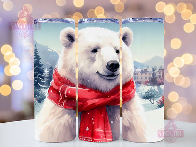 White Polar Bear Wearing A Red Scarf, , winter polar bear tumbler, gift tumbler, polar bear gift tumbler, Instant Digital Download Sublimation SvggirlplusArt 