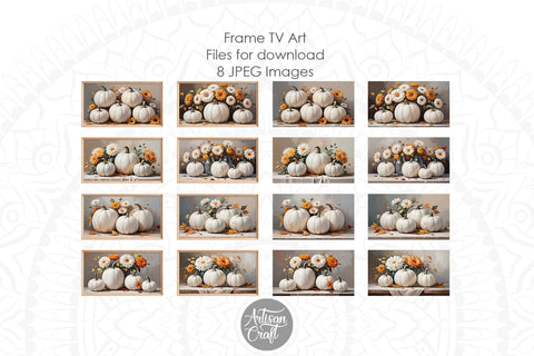 White pumpkin, fall Frame TV art, floral frame TV art, thanksgiving decorations Digital Pattern Artisan Craft SVG 