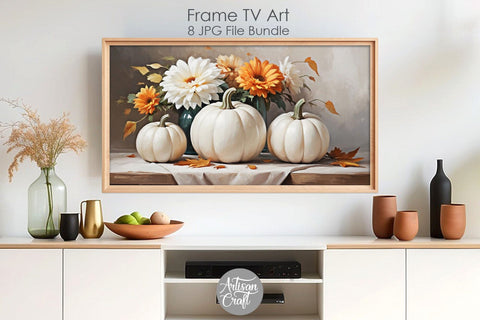 White pumpkin, fall Frame TV art, floral frame TV art, thanksgiving decorations Digital Pattern Artisan Craft SVG 
