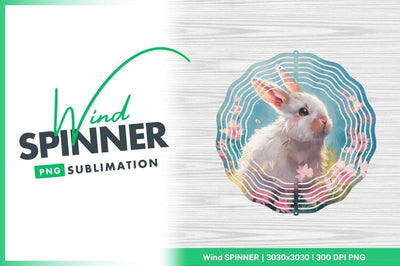 White Rabbit with Pink Flowers and Green Grass Illustration Sublimation Regulrcrative 