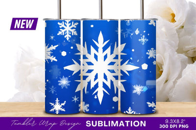 White Snowflakes On Blue Background Tumbler Png Sublimation Regulrcrative 