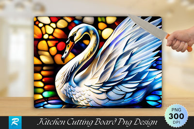 White Swan Stained Glass Cutting Board Sublimation Regulrcrative 