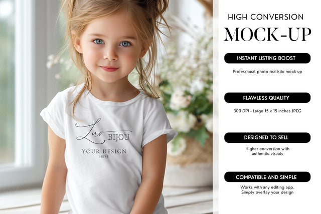 White T-Shirt Mockup Bella Canvas 3001T Kids POD JPG Mock Up Photo BijouBay 