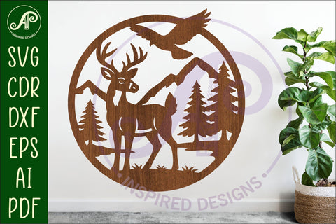 White tail deer mountain scene wall sign svg laser cut file SVG APInspireddesigns 