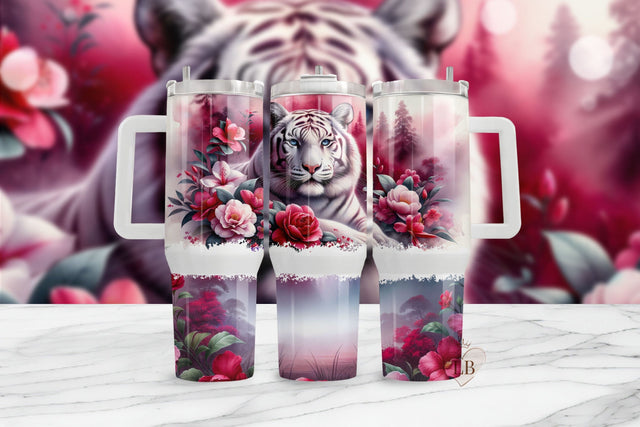 White Tiger 40oz Tumbler Wrap Sublimation Design Sublimation BijouBay 
