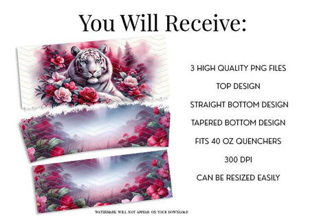 White Tiger 40oz Tumbler Wrap Sublimation Design Sublimation BijouBay 