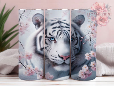 White Tiger Cherry Blossom Tumbler, Tiger And Cherry Blossom, Sakura Tiger Design, Elegant Tiger Print, Asian Floral Tiger, 20oz Tumbler, Sublimation Design Sublimation Li Zamperini 
