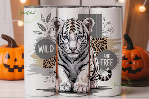 White Tiger Cub 20oz Tumbler Wrap Sublimation PixelChick 