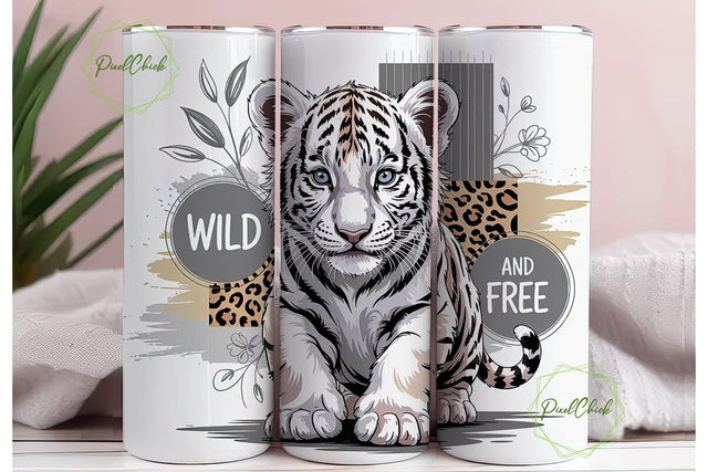 White Tiger Cub 20oz Tumbler Wrap Sublimation PixelChick 