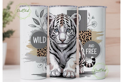 White Tiger Cub 20oz Tumbler Wrap Sublimation PixelChick 