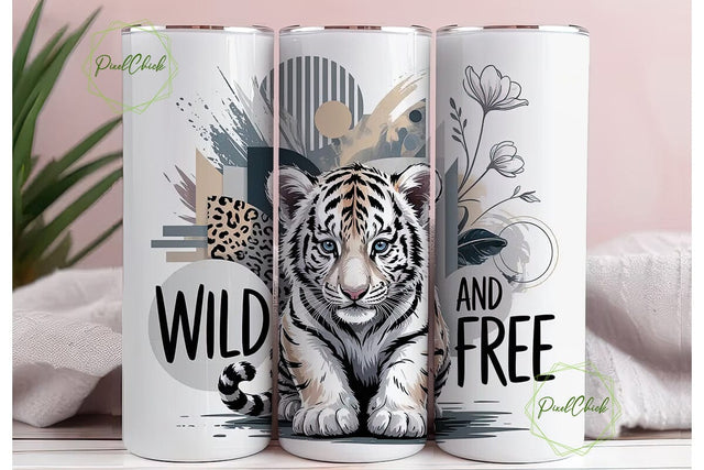 White Tiger Cub 20oz Tumbler Wrap Sublimation PixelChick 